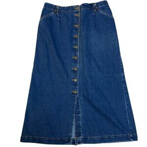 Y2K Vintage Denim Button Front Maxi Skirt Womens Size 15/16 Western Boho Modest